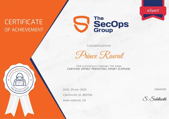 Certified AppSec Pentesting eXpert certificate, issued by The SecOps Group