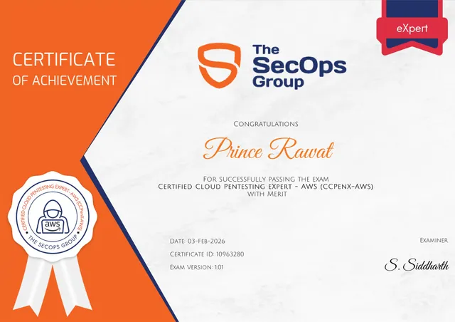 Certified Cloud Pentesting eXpert - AWS certificate, issued by The SecOps Group