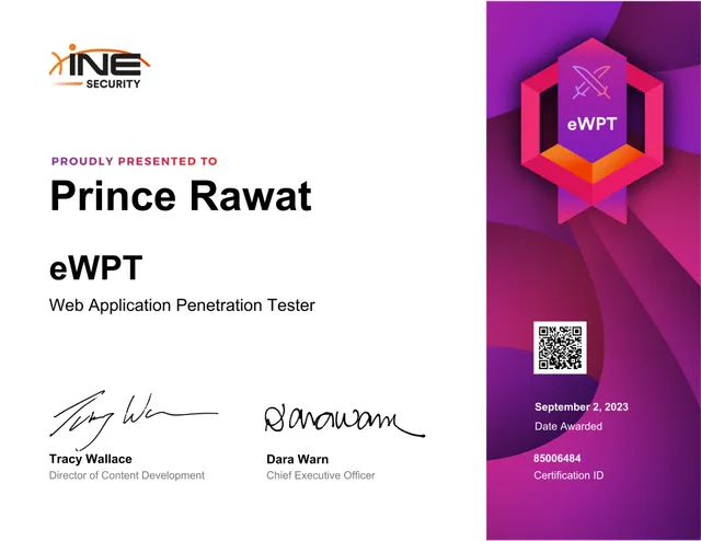 Web Application Penetration Tester certificate, issued by INE