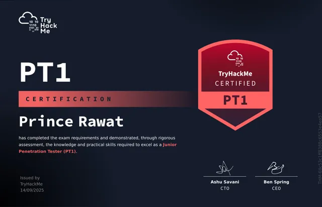 Penetration Tester certificate, issued by TryHackMe